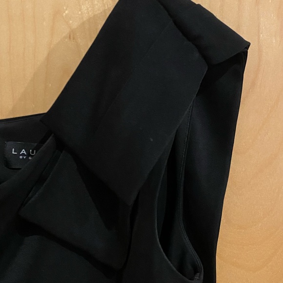 LAUNDRY BY SHELLI SEGAL BLACK ONE SHOULDER BOW COCKTAIL DRESS - Picture 5 of 13